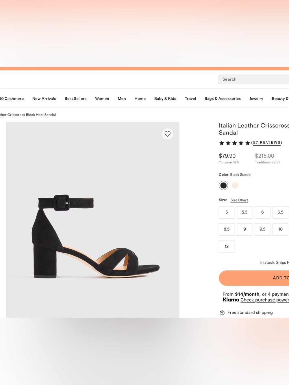 ✨ NWT Quince Italian Leather Crisscross Block Heel Sandals Black Suede. Size: 8 - Picture 10 of 10